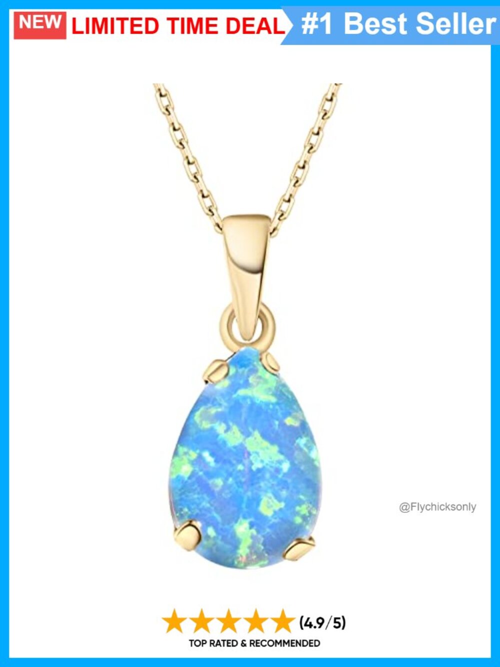 14K Gold Plated Silver Opal Pendant Necklace Cable Chain